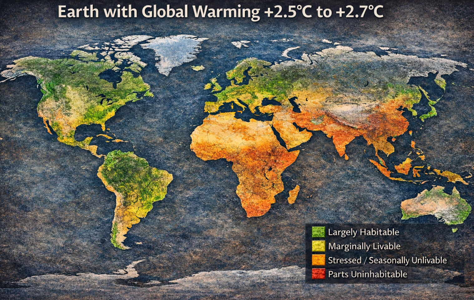 Peak Temperature occurs 2055-2065 Immediate Climate Action Scenario, declining thereafter